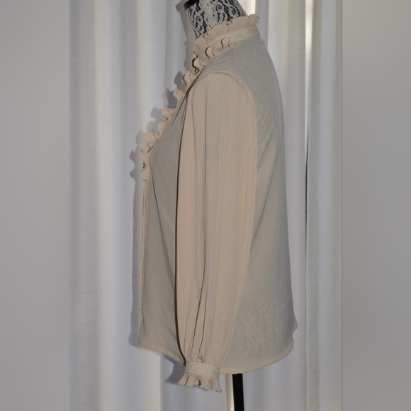 Vintage Ruffle Blouse Ivory JOLIE MADAME 1970s - Picture 2 of 4